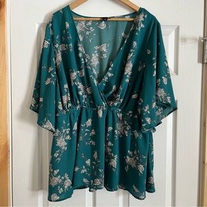 Torrid 2 Teal Floral Kimono Sleeve Blouse